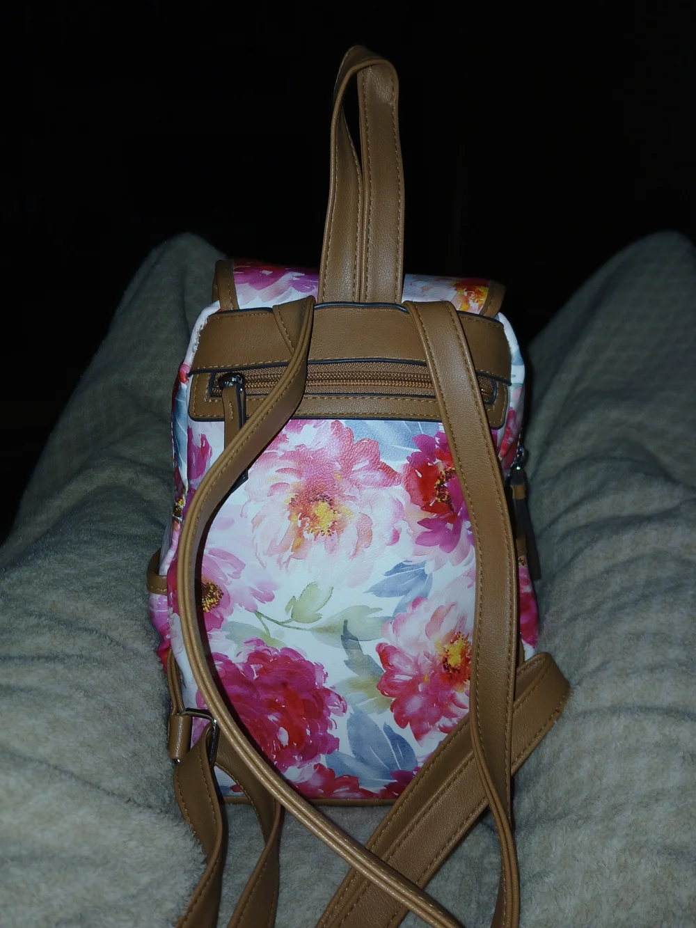 Rosetti Floral Backpack in Pink, White & Tan Trim